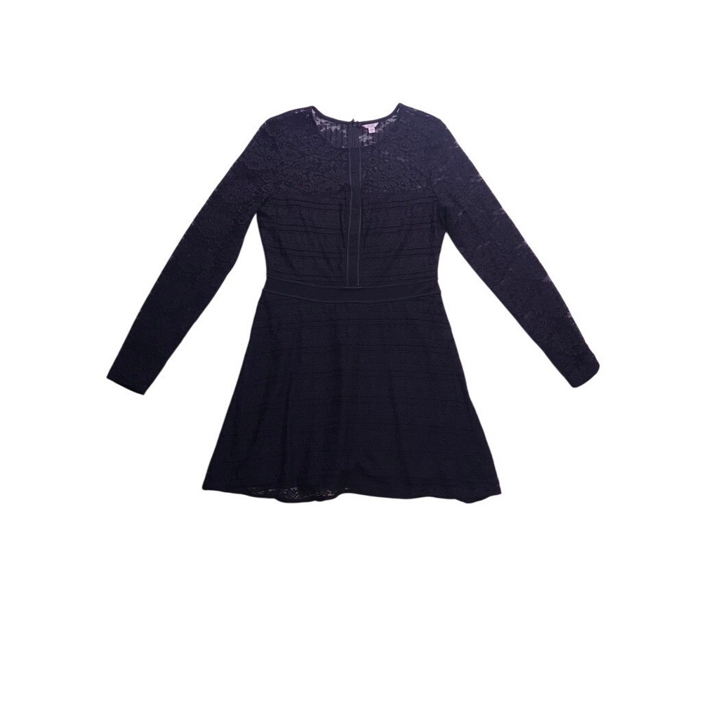 Guess Lace Skater Dress‎ Women 10 Black Long Sleeve Floral Fit & Flare